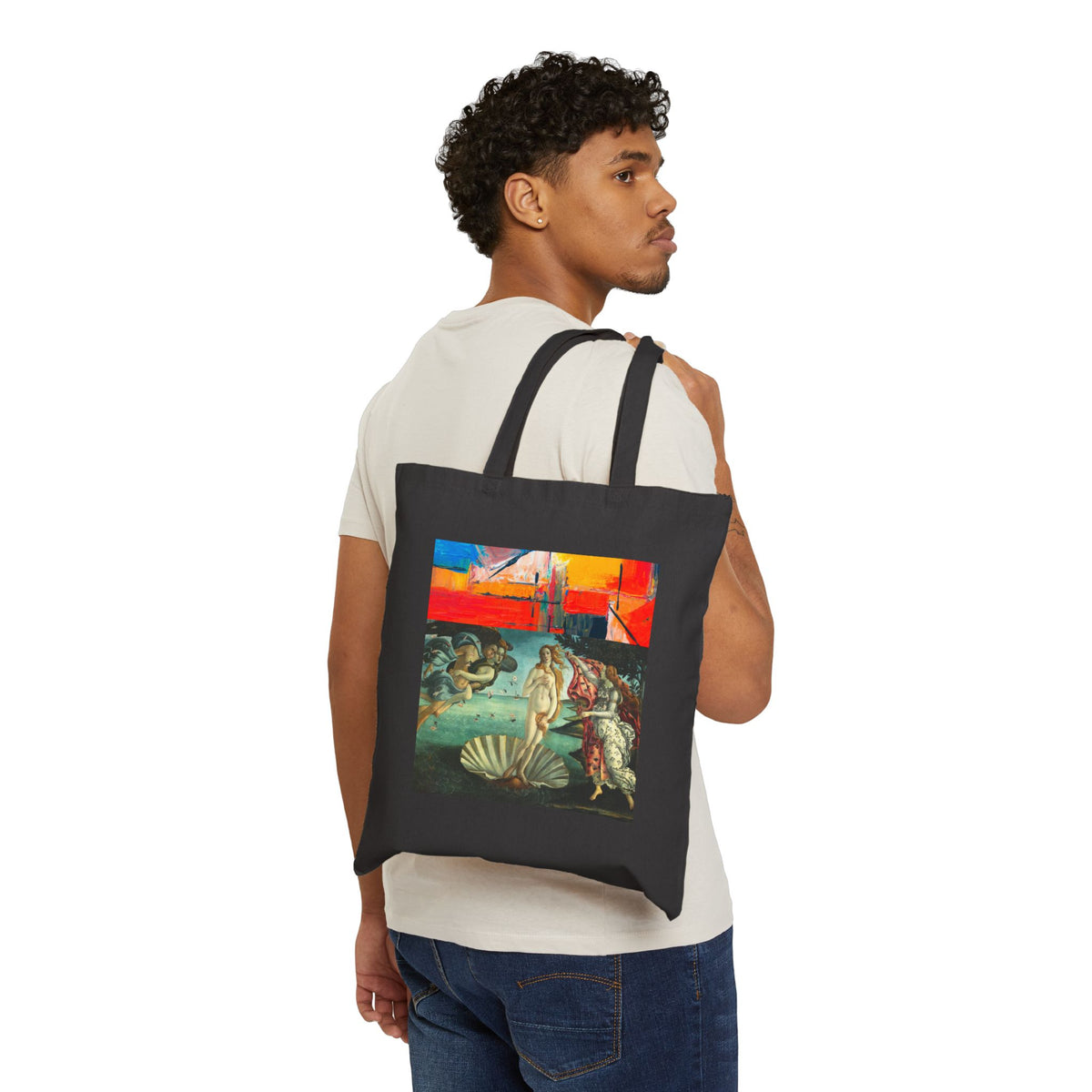 Artistic Beach Birth of Venus Tote Bag — Surreal Collage Canvas Tote