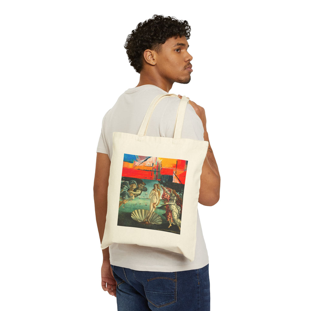 Artistic Beach Birth of Venus Tote Bag — Surreal Collage Canvas Tote