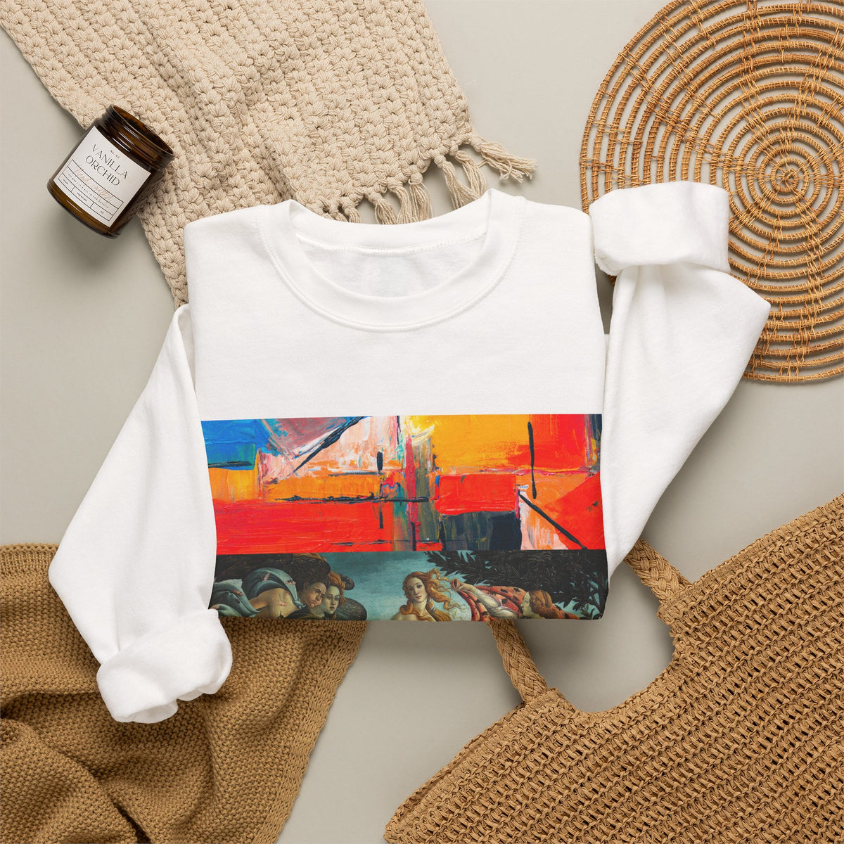 Renaissance Collage Crewneck Sweatshirt — Vintage Birth of Venus Art Print