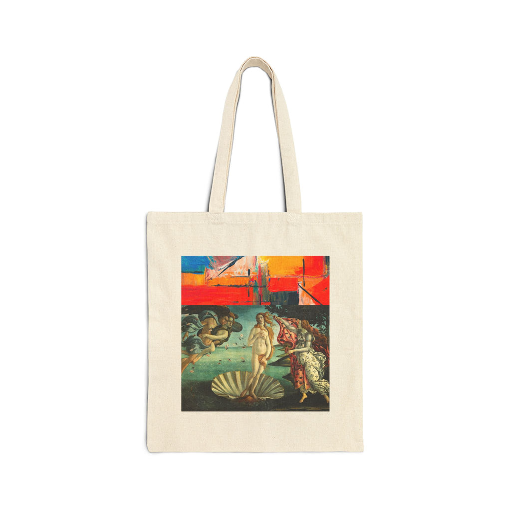 Artistic Beach Birth of Venus Tote Bag — Surreal Collage Canvas Tote