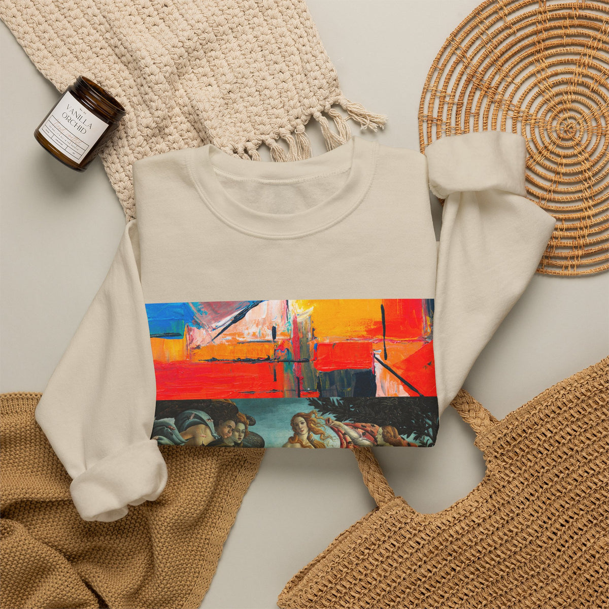 Renaissance Collage Crewneck Sweatshirt — Vintage Birth of Venus Art Print